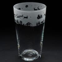 Santa and Reindeers Christmas Pint Glass 57cl