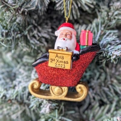 Santa in Sleigh Personalised Christmas Tree Decoration