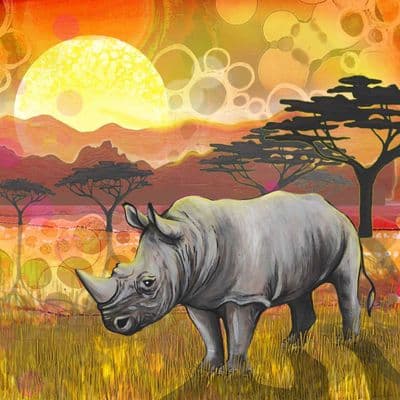Savannah Sunset Rhino Ceramic Coaster By Jo Crafts