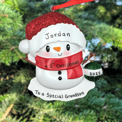 Snowman Baby Red Personalised Christmas Tree Decoration