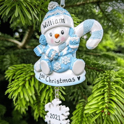 Snowman Candy Cane Christmas Decoration Blue