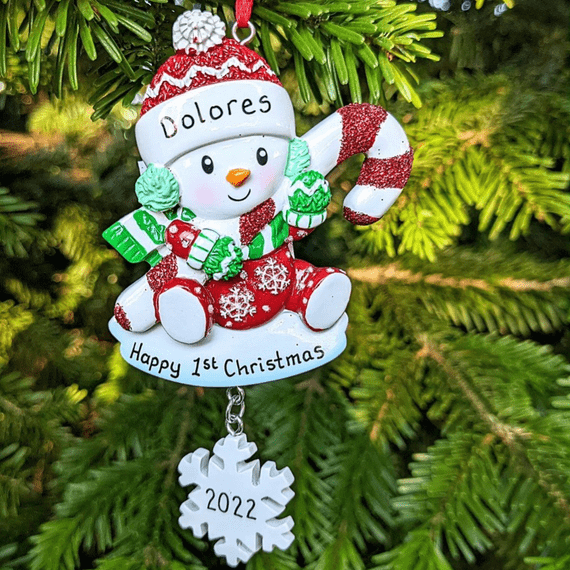 Personalised Baby's First Christmas Tree Decoration 1st Xmas 2021 Bauble Snowman Candy Cane Hanging Ornament Keepsake