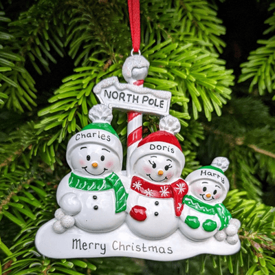 Snowman Family of 3 - Personalised