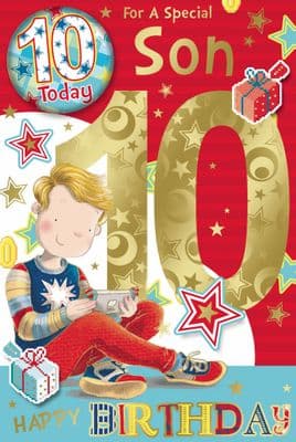 Son 10th Birthday Card with Badge