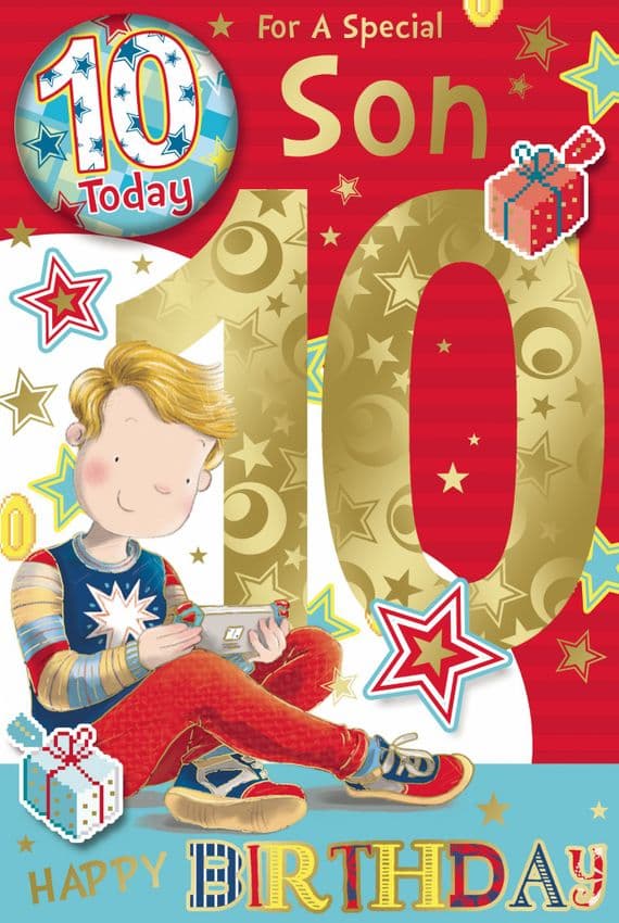 Son 10th Birthday Card Badge Card - Candy Club - Greetings Cards