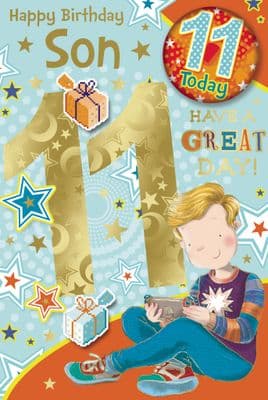 Son 11th Birthday Card with Badge
