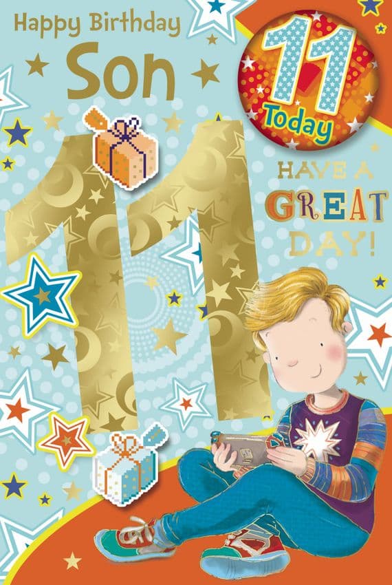 Son 11th Birthday Card - Age Badge Card - Candy Club - Greetings Cards