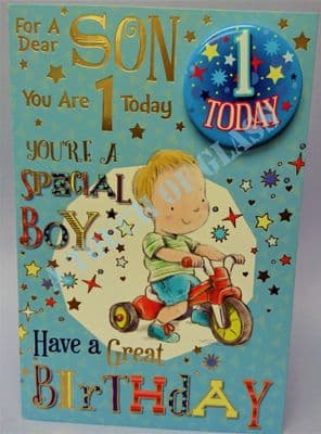 Son 1st Birthday Card with Badge