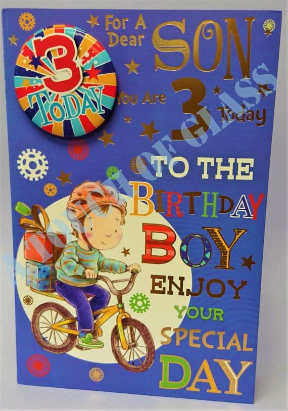 Son 3rd Birthday Card - Age badge Card - Candy Club - Greetings Cards