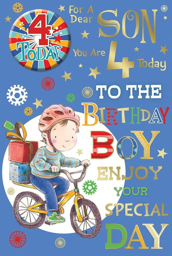 Son 4th Birthday Card - Age Badge Card - Candy Club - Greetings Cards