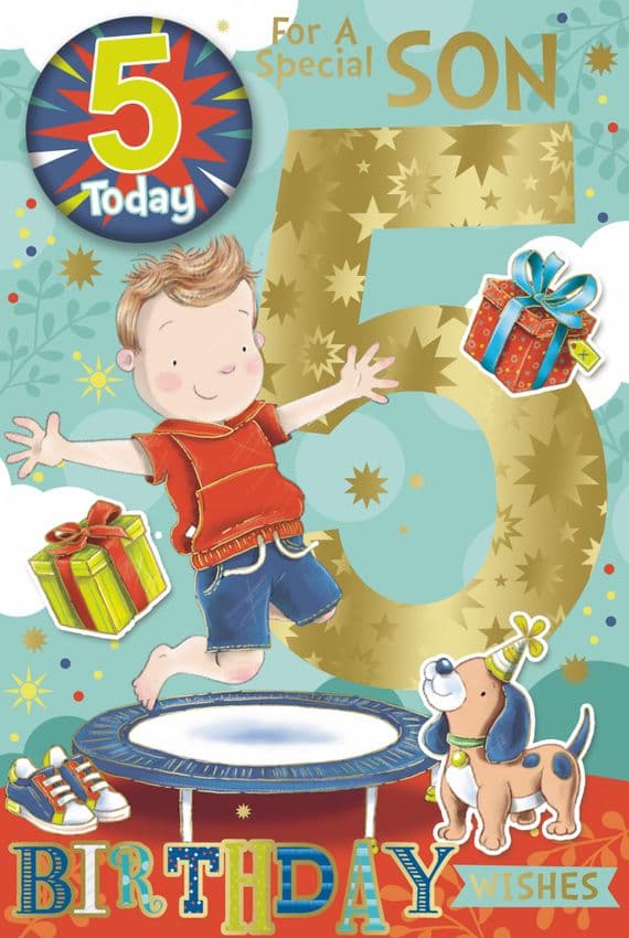 Son 5th Birthday Card - Age Badge Card - Candy Club - Greetings Cards