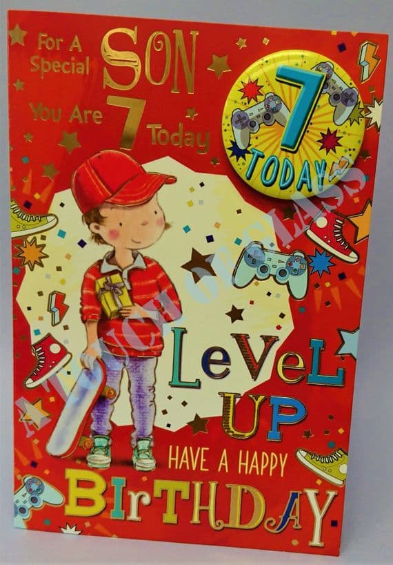 7 Year Old Son Birthday Card with Badge