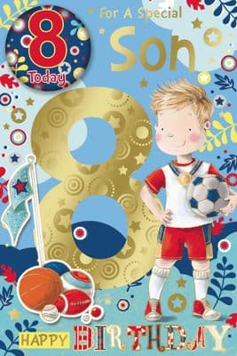 Son 8th Birthday Card with Badge