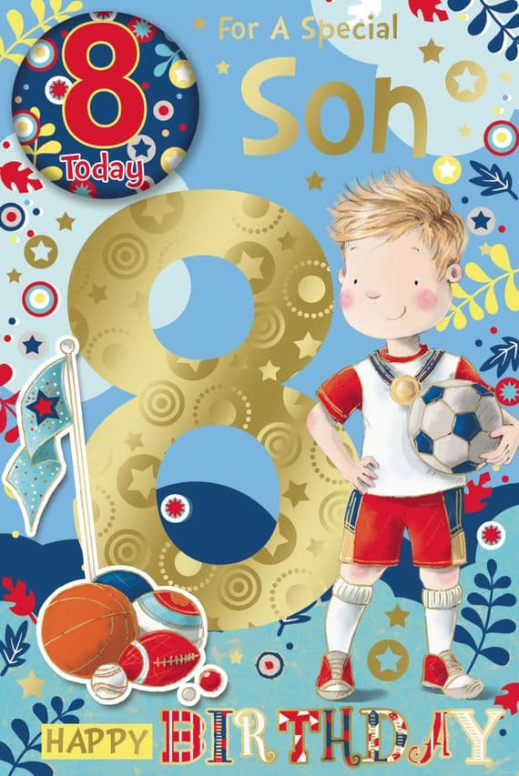Son 8th Birthday Card - Age Badge Card - Candy Club - Greetings Cards