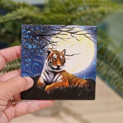 Stargazing Tiger Ceramic Coaster By Jo Crafts