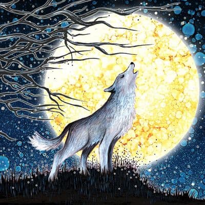 Stargazing Wolf Ceramic Coaster By Jo Crafts