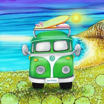 Surf's Up Green Campervan Ceramic Coaster By Jo Crafts