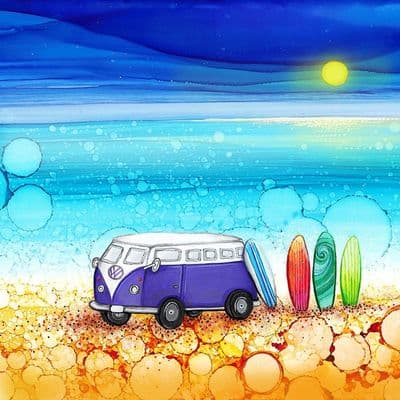 Surf's Up Purple Campervan Ceramic Coaster By Jo Crafts