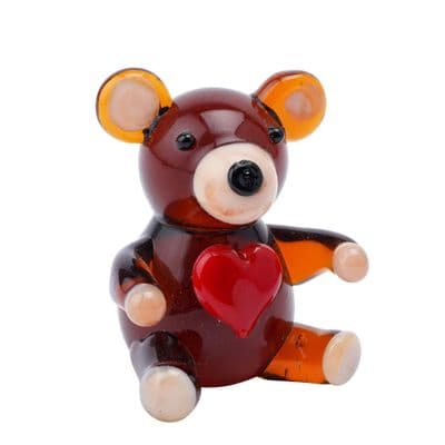 Teddy with Red Heart Glass Figurine