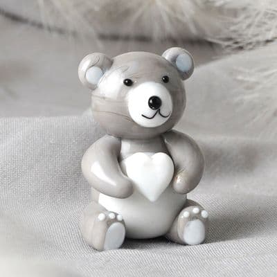 Teddy with White Heart Glass Figurine