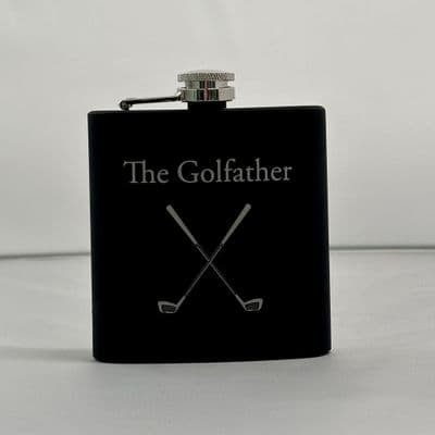 The Golfather - Father's Day Golf Theme Black Steel Flask