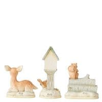 White Woodland Mini Animal Set of 3 from Jim Shore - Birdhouse, Deer, and Squirrel Set