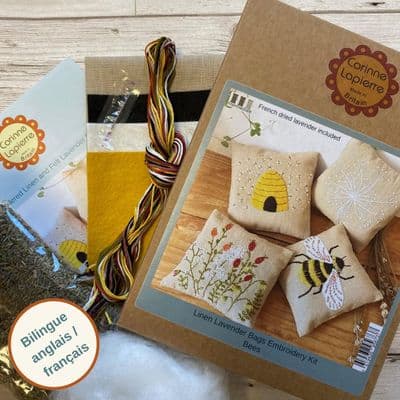 Corinne Lapierre Linen Lavender Bags Embroidery Kit - Bees