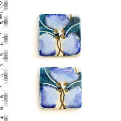 L463 Blue Floral Squares (set of 2) - Incomparable Buttons