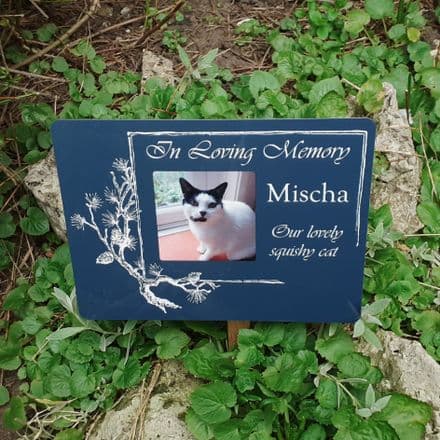 Memorial plaque with photo - pine twig frame