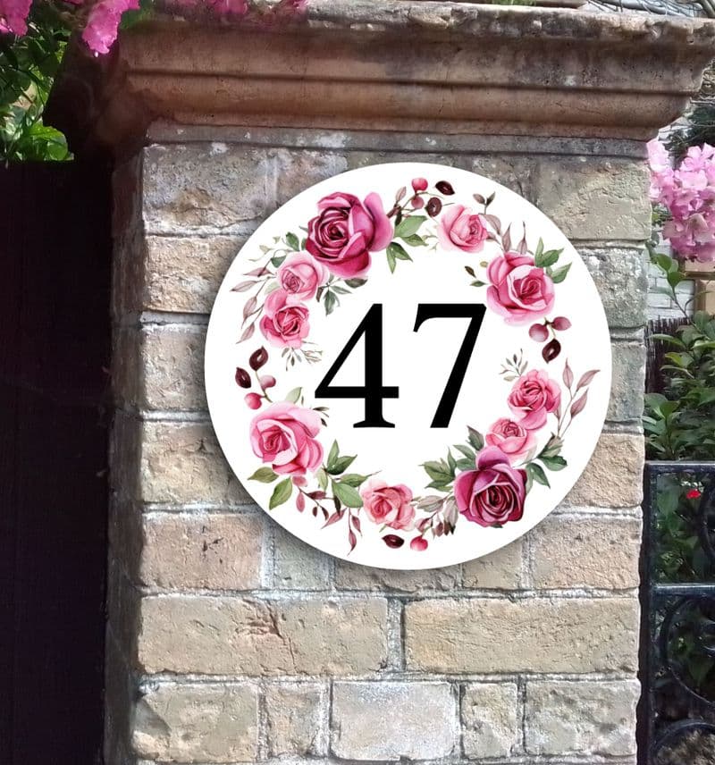 Rose garland house number or sign