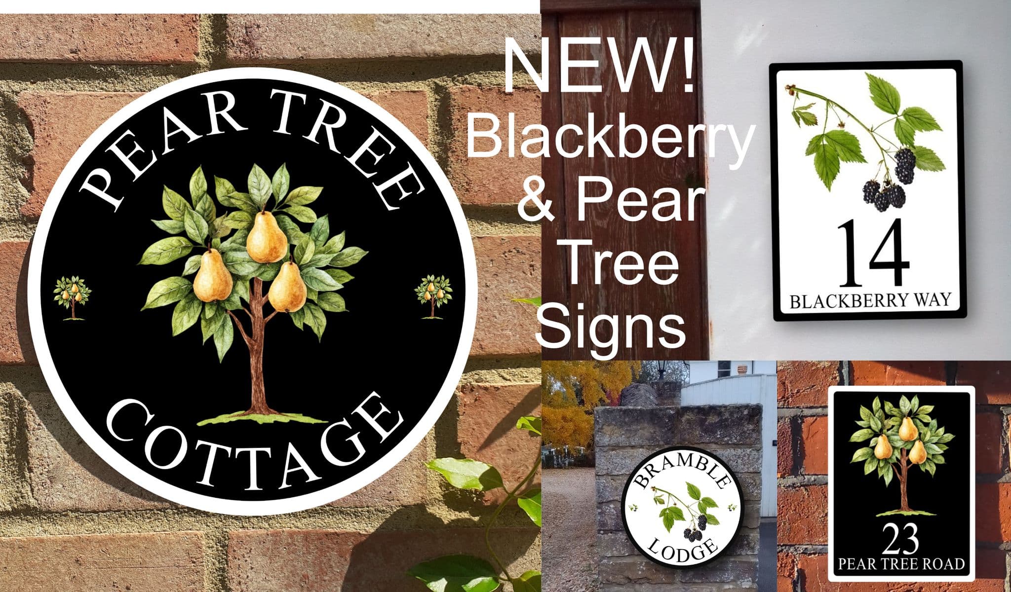 Pear tree sign and blackberry sign