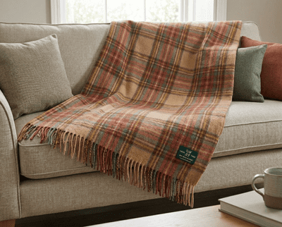 Antique Dress Stewart New Wool Large Tartan Blanket Throw Rug