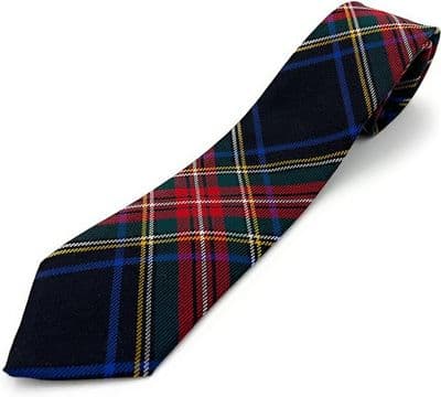Black Stewart Wool Tartan Necktie Made In Scotland
