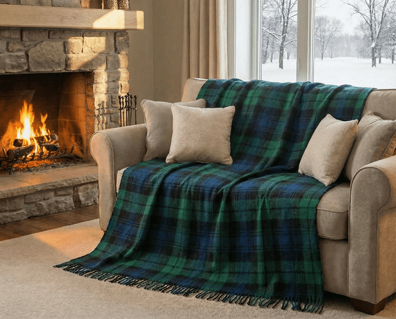 Black Watch New Wool Large Tartan Blanket Throw Rug