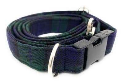 Black Watch Tartan Dog Collar And Lead Set