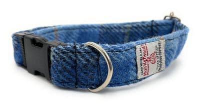 Blue Check Harris Tweed Dog Collar Small Medium Large