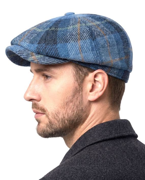 Blue Check Harris Tweed Newsboy Cap | Made in Scotland | S–XXL