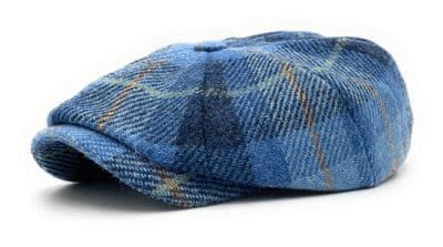 Blue Check Harris Tweed Newsboy Cap  Made in Scotland S-XXL