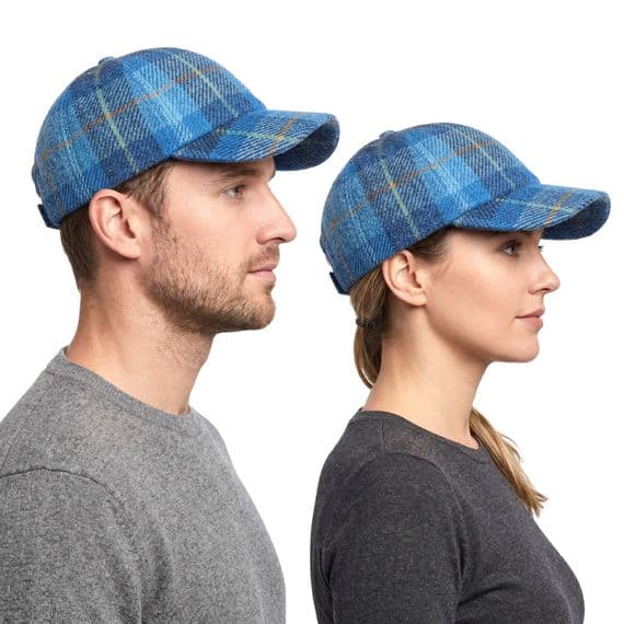 Blue Check Tweed Baseball Cap | One Size Adjustable | Made in Scotland