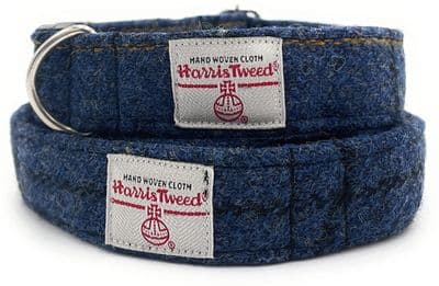 Blue Overcheck Harris Tweed Dog Collar And Lead Set