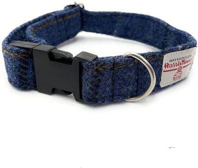 Blue Overcheck Harris Tweed Dog Collar