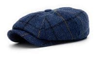 Blue Overcheck Harris Tweed Newsboy Cap | Made in Scotland | S–XXL
