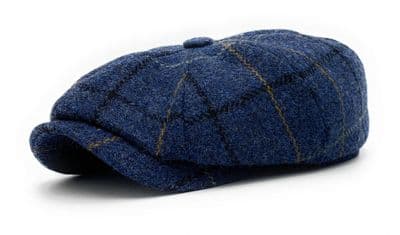 Blue Overcheck Men's Harris Tweed Newsboy Cap  Made in Scotland S-XXL