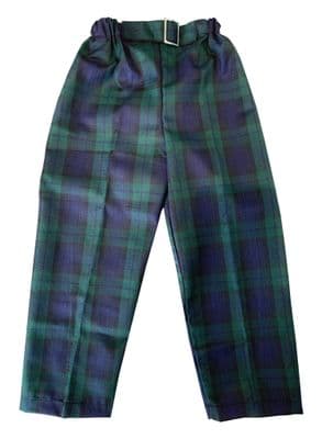Boys Black Watch Regular Tartan Trousers Straight Leg  Comfort Fit Elasticated Waist Belt (1- 7 Yrs)