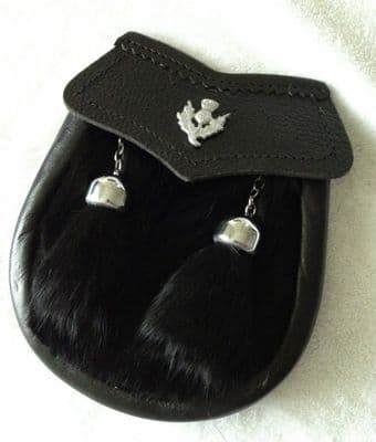 BOYS FUR SEMI DRESS SPORRAN THISTLE EMBLEM BLACK