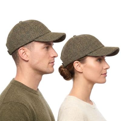 Brown Herringbone Harris Tweed  Cap Adjustable Unisex Made in Scotland