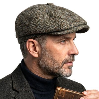 Brown Herringbone Harris Tweed  Newsboy Cap  Made in Scotland S-XXL