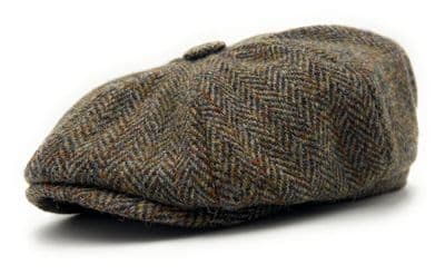 Brown Herringbone Harris Tweed  Newsboy Cap  Made in Scotland S-XXL
