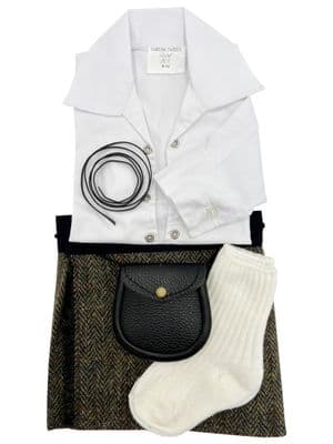 Brown Herringbone Harris Tweed Wool Baby Adjustable Kilt Outfit