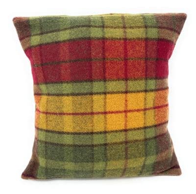 Buchanan Autumn Wool Tartan  Square Cushion Cover Made in Scotland